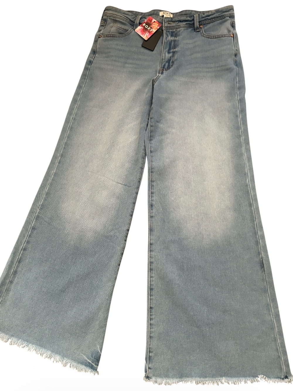 Roxy Light Blue Wide-Leg Frayed Hem Jeans